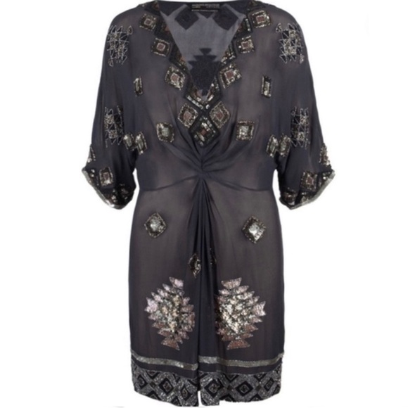 AllSaints Spitalfields Paloma Chariot Beaded Sequin Silk Tunic Dress 6 - Picture 1 of 16